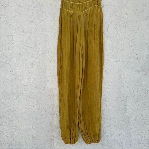 FREE PEOPLE Jen’s Private Booty Olivia‎ Jumpsuit Size Small Gauzy Boho Yellow - Picture 2 of 13